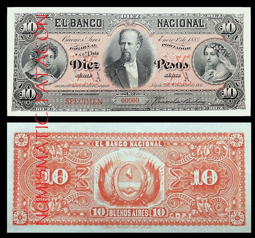 Billete 10 Pesos M N Banco Nacional 1883 /1º - Copia 679s