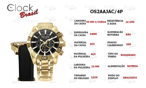 Imagem 6 de 8 de Relógio Technos Masculino Os2aajac 4p Oficial Nfe