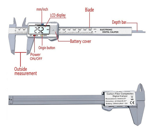 Vernier Calibrador Electrónico De Fibra De Carbono