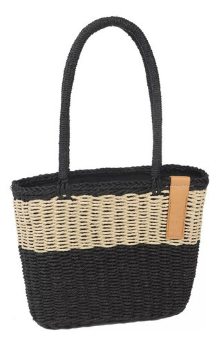 Canasto Cartera Mujer Diseño Playero Bolso Cierre Reforzado Color Negro L Modelo 51292