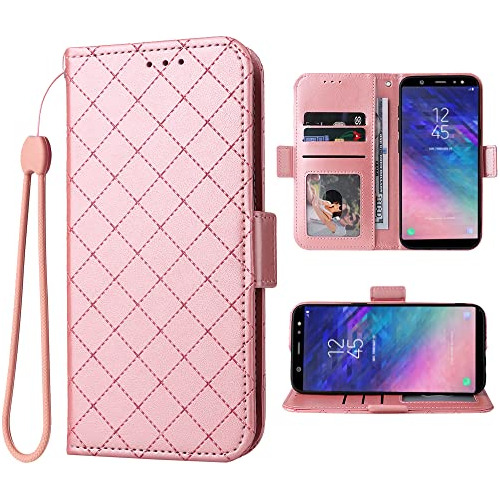 Funda Cartera Para Samsung Galaxy A6 Plus/j8 2018 Rosa Piel