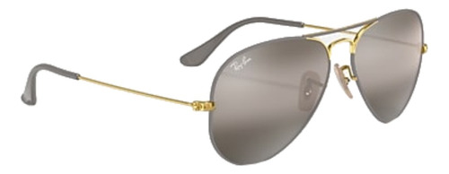 Anteojos de sol Ray-Ban Aviator Mirror Standard con marco de metal color matte grey, lente grey de cristal degradada/espejada, varilla gold de metal - RB3025