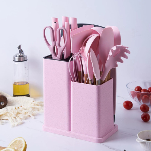 Conjunto Utensílios De Cozinha Silicone Com Tábua 19 Peças Off White