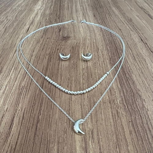 Imagen 3 de 9 de Collar De Plata 925 Set De Cadena Dije Y Aretes Mujer Agálea