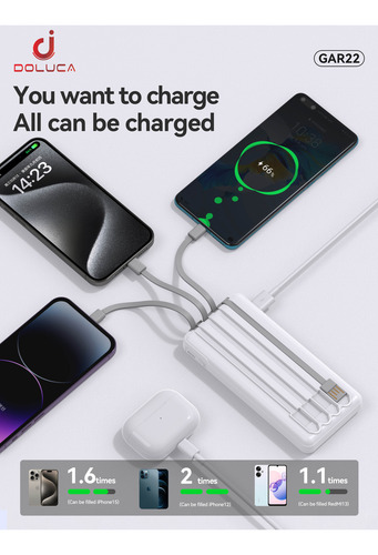 Power Bank Batería Portátil 10000mah Con Built In 4 Cables