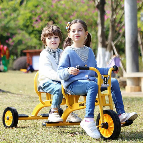 Triciclo Tándem De Dos Asientos Para Niños, Triciclo Para Gu Color Amarillo