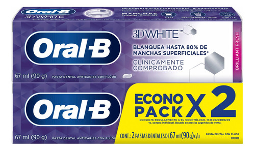 Oral B 3d White Brilliant Fresh Pasta Dental Kit X 2 67ml