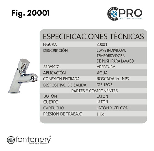 Llave Ind.temporizadora P/lav. Acabado Cromo Fontanery 20001