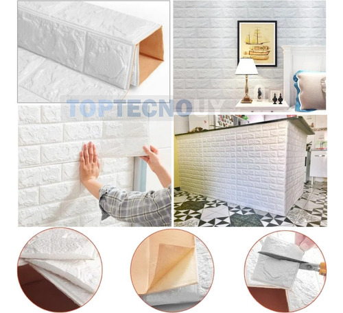 Imagen 3 de 6 de Placa Revestimiento Pared Autoadhesiva 70x77cm - Ladrillo ®