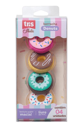 Kit 4 Borrachas Escolar Donuts Tris Holic