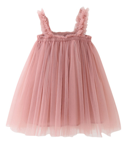 Vestido Liso De Tul Con Tirantes De Princesa Para Niñas