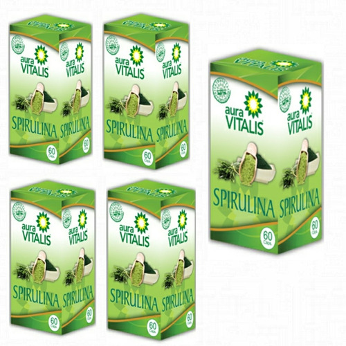 Spirulina 5 Frascos 60 Capsulas C/u Proteínas Y Aminoácidos