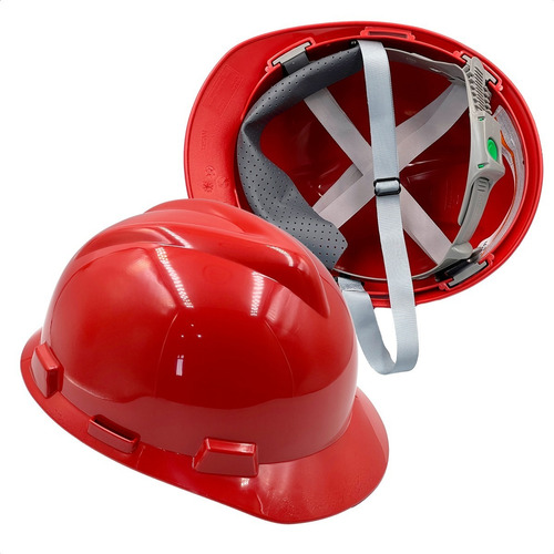 Capacete Msa V-gard Carneira Push Key C/jugular Obra Altura Cor Vermelho