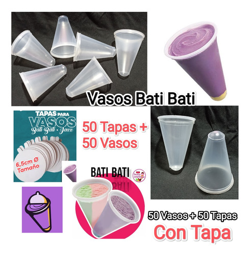 Vasos Transparente Bati Bati 50 Unidades Con Tapa