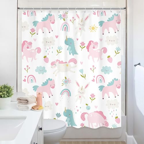 Cortina De Ducha Infantil Diseño Dinosaurio Arcoíris 60x72 C