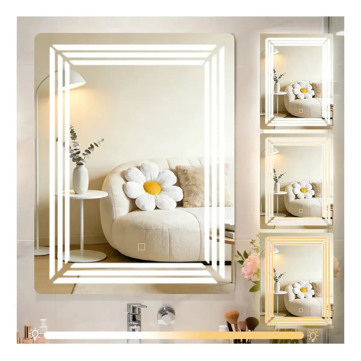 Espejo Luz Led Touch 3 Modo Para Baño 70 X 50cm Espejo Blanco