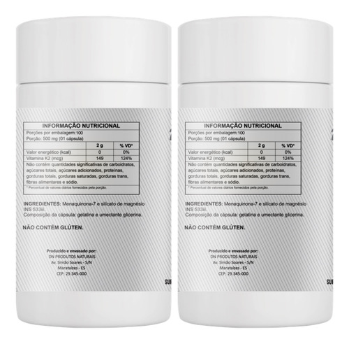 Pack 2 Potes Vitamina K2 Denature 100 Capsulas Cada Uno