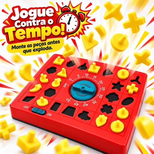 Jogo Contra O Tempo Infantil Vermelho Com 26 Peças Amarelas, Temporizador Mecânico Sem Pilhas E Desafio De Encaixe, Jogo dos 60 segundos