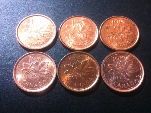 6 Monedas De Canadá 1 Centavo 2006 Al 2011 Sin Circular