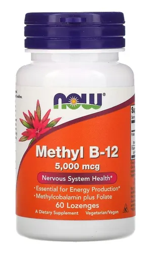 Methyl B12 Metilcobalamina 5000mcg 60 Caps Sublingual - Now Sabor...