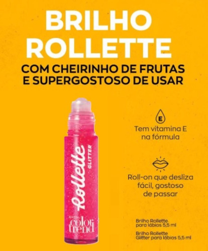 Brilho Labial Rollette Gloss Cor Morango Vibes Com Glitter