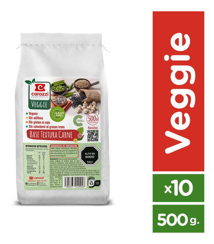 Pack 10 - Base Vegana Textura Carne Carozzi Fs 500 Gr