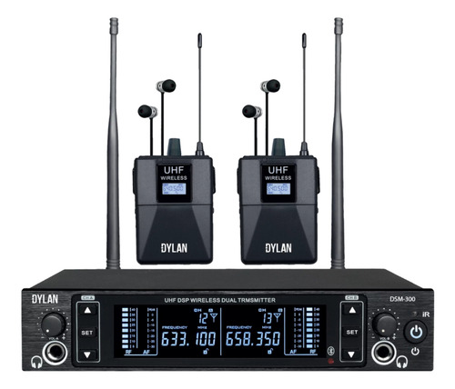 Monitor inalámbrico Dylan Dsm-300 con doble receptor UHF 100 color negro