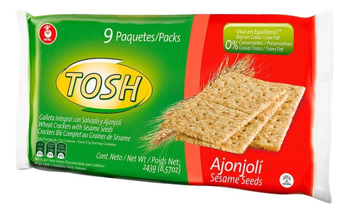 Galletas Tosh Ajonjolí Sesame Seeds - Bolsa X 9 Und/paquetes