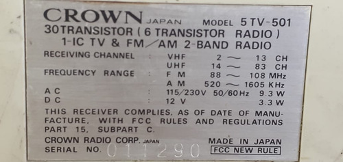 Imagem 9 de 11 de Antigo Televisão Crown Japão Portatil Anos 70 Radio Am E Fm