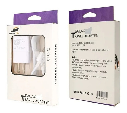 Cargador Viajero Cable V8 2.1a Carga Rapida Cel Y Tablet