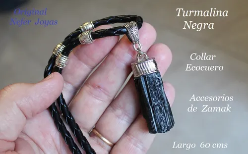 Collar Cuero Trenzado Dije Turmalina Negra - Hombre Y Mujer