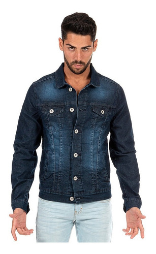Imagen 1 de 6 de Chamarra De Mezclilla Hombre Stretch Azul Oscuro