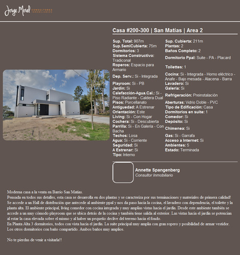 Casa Venta Barrio San Matías - Area 2 - 3 Dormitorios - #id 12681