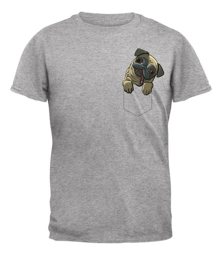 Pocket Pet Pug Heather Grey - Camiseta Para Adulto, Talla 3x