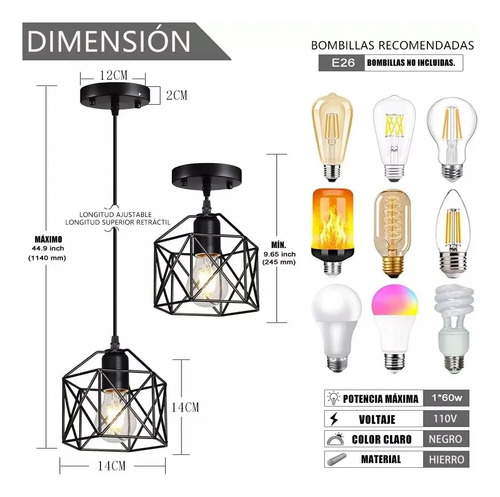 Lámpara De Techo E26 Para Iluminación Del Hogar, 1 Pieza Negro