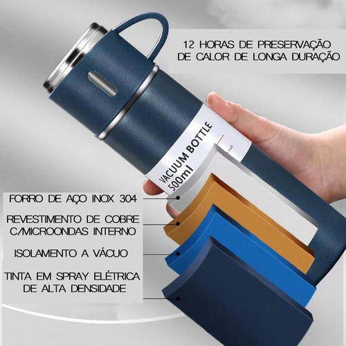 Kit Garrafa Térmica Inox 500ml + 3 Xícaras Vacuum Flask Set