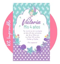 Comprar Kit Imprimible Sirenita Cumpleaños Candy Bar Deco Personaliz