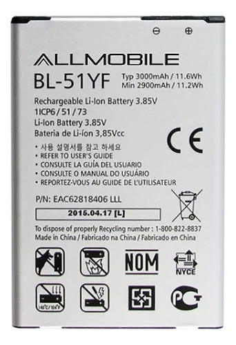 Pila Bateria Ion Litio Bl-51yf Para LG H819 Ls991 Vs986 F500