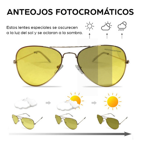 Imagen 4 de 10 de Lentes Sol Fotocromatico Vision Nocturna Kevingston Aviador