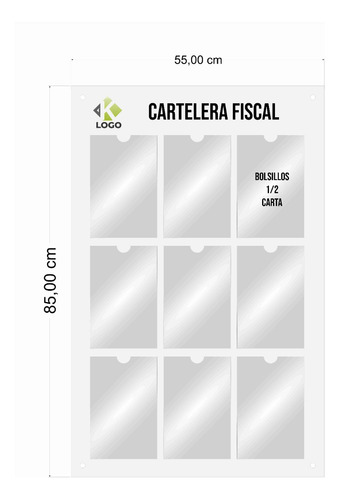 Cartelera Fiscal En Acrílico 9 Bolsillos  1/2 Carta