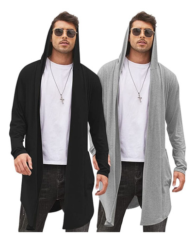 Kit 2 Cardigan Masculino Com Capuz Sobretudo Básico Longo