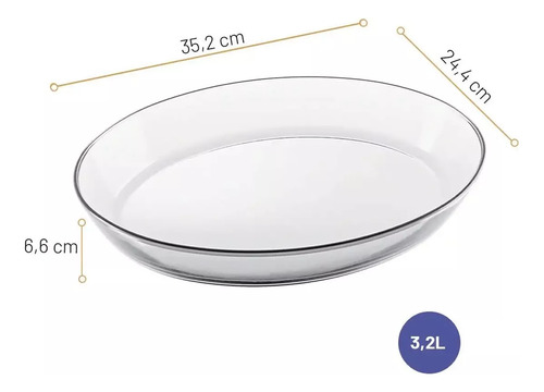 Fuente Ovalada Mediana Clasica 3,2 Lts - 35,2 X 24,4 Cm Transparente