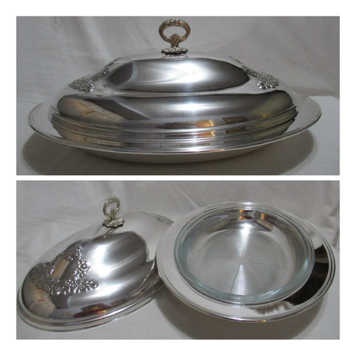 Fuente C/ Tapa Bañada En Plata Arplat Y Bowl Cristal U.s.a