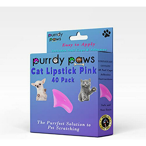 40-pack Lipstick Pink Soft Uñas Caps Para Cat Claws Purrdy P