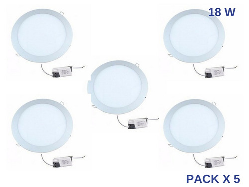 Pack X 5 Plafon Led Redondo 18w Embutir Luz Frio