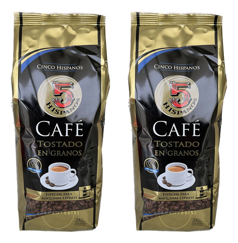 Combo Café En Grano Tostado 5 Hispanos 2kg Expresso