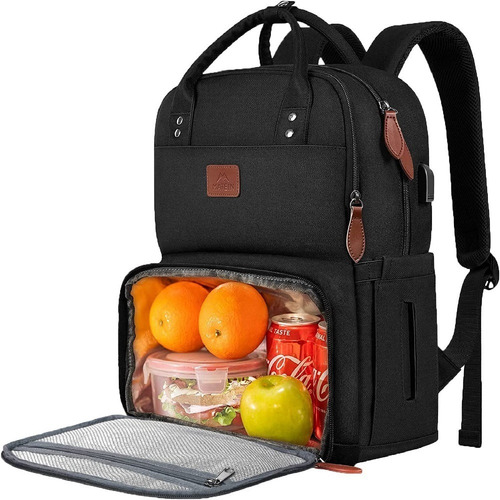 Mochila Térmica com Bolsa Térmica para Almoço Preta de Trabalho Feminina para Notebook de 15,6 Polegadas com Porta USB para Faculdade Praia Acampamento Piqueniques Matein 1162