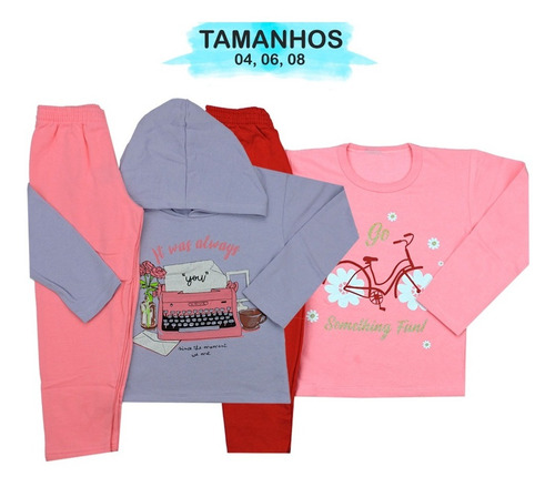 Imagem 4 de 8 de Kit 4 Conjunto Moletom Infantil De Frio Menina
