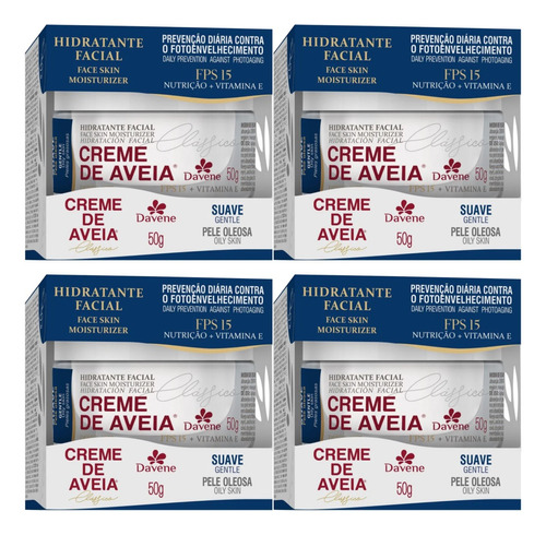 4 Hidratante Facial Creme De Aveia Suave 50g Davene