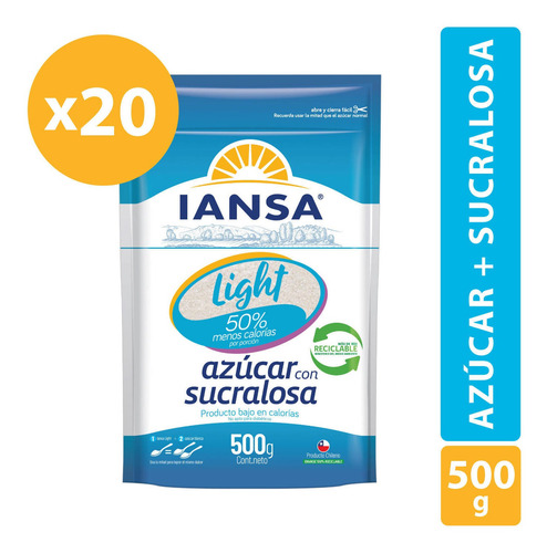 Azúcar Light Con Sucralosa Iansa 500g Pack 20 Unidades